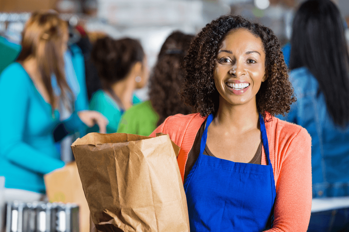 close up of a grocery store employee